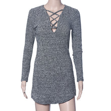 Sexy Dresses For Women V Neck Lace Up Long Sleeved Elasticity Cotton Knitted Bodycon Bandage Casual Dress vestidos IMY66