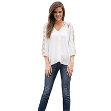 Sexy Women's Lace Blouses Tops Tee Casual Backlesee Long Sleeve Shirt Blouse Loose Shirts blusas feminina IMY66