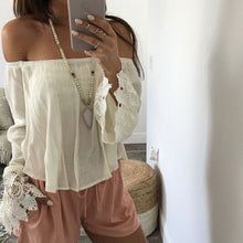 Sexy Women Casual Boho Lace Off Shoulder Shirt Crop Tank Tops Blouse Shirts blusa feminina White Blouse IMY66