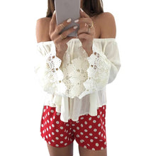 Sexy Women Casual Boho Lace Off Shoulder Shirt Crop Tank Tops Blouse Shirts blusa feminina White Blouse IMY66