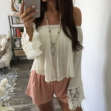 Sexy Women Casual Boho Lace Off Shoulder Shirt Crop Tank Tops Blouse Shirts blusa feminina White Blouse IMY66