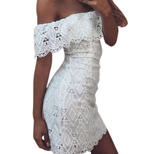 Dress Off Shoulder White Lace dress Casual Hollow Floral Dresses For Women vestidos femininos Black&White IMY66