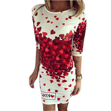 Dresses Women Sexy Club Bodycon Party Sheath Dress Vintage Casual Half Sleeve Print Red Heart Lovely Dresses IMY66