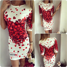 Dresses Women Sexy Club Bodycon Party Sheath Dress Vintage Casual Half Sleeve Print Red Heart Lovely Dresses IMY66