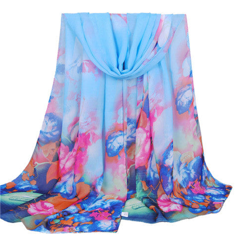 Print Silk Scarf Oversized Chiffon Scarf Women Wrap Sarong Sunscreen Pareo Beach Cover Up Long Cape Female IMY66