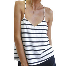 Stye Casual Stripe Tank Top Women Soft Cotton V-neck Sexy Strappy Cross Back Beach Tank Tops IMY66