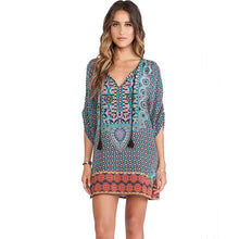 Style Dress African Dashiki Boho Women Casual Baroque Floral Print Chffion Beach Dress Hippie Vestidos robe IMY66
