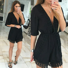 Style Women Lace Jumpsuit Sexy Deep V Neck Playsuit Bodycon Party Romper Clubwear macacao feminino White IMY66