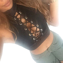 Style Women Ladies Sexy Bandage Crop Tops Round Neck Sleeveless Tee Shirt Crop Tops Cropped Tank Tops Blouse IMY66