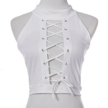 Style Women Ladies Sexy Bandage Crop Tops Round Neck Sleeveless Tee Shirt Crop Tops Cropped Tank Tops Blouse IMY66