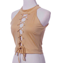 Style Women Ladies Sexy Bandage Crop Tops Round Neck Sleeveless Tee Shirt Crop Tops Cropped Tank Tops Blouse IMY66