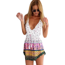 Style Women Sexy Deep V Dress Casual Cross Back Printing Sleeveless Dress Vestido Femininos IMY66