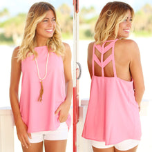 Style Women Sexy Tank Tops Backless Sleeveless Chiffon Loose Crop Vest Blouse Vest top femme regata feminina IMY66