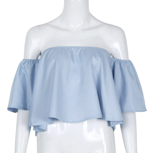 Women Blouse Smock Tops Off Shoulder Cute Brief Ruffles PETITE Structured Bardot Tops Short Blusas Feminino IMY66