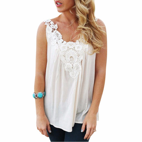 Women Chiffon Blouse White Vest Stitching Lace Sling Shirt Clothes Casual Tops Tank blusa de renda feminino IMY66