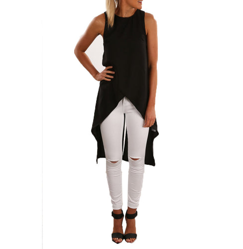 Women Chiffon Blouses Clothing Cross Vest irregular Back Split Long Shirt Dress Casual Tops Big Size IMY66