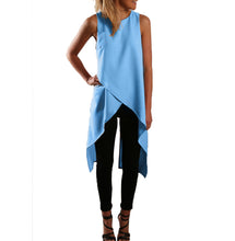 Women Chiffon Blouses Clothing Cross Vest irregular Back Split Long Shirt Dress Casual Tops Big Size IMY66