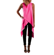 Women Chiffon Blouses Clothing Cross Vest irregular Back Split Long Shirt Dress Casual Tops Big Size IMY66