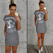 Women Dress Casual Short Sleeve Round Neck Anchors Striped Bodycon Dress vestido de festa robe plus size IMY66
