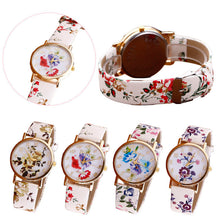 Watches Women Flower Patterns PU Leather Watches Lady Girl Dress Wrist Watches Relogio Analog Quartz Watch Clock IMY66