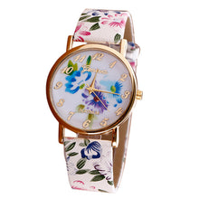Watches Women Flower Patterns PU Leather Watches Lady Girl Dress Wrist Watches Relogio Analog Quartz Watch Clock IMY66