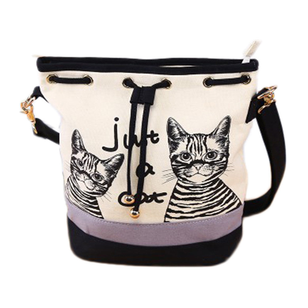 Women Bags Spanish Canvas Bucket Bag Handbag Retro Canvas Women Shoulder Bag Vintage Print Cat Bags Female IMY66