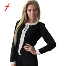 Women Casual Loose Chiffon Pleated Blouse Patchwork Office OL Long Sleeve Shirt Blouse Top roupas femininas IMY66