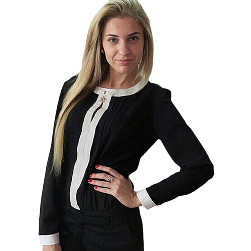 Women Casual Loose Chiffon Pleated Blouse Patchwork Office OL Long Sleeve Shirt Blouse Top roupas femininas IMY66