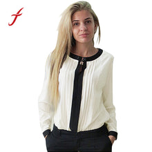Women Casual Loose Chiffon Pleated Blouse Patchwork Office OL Long Sleeve Shirt Blouse Top roupas femininas IMY66
