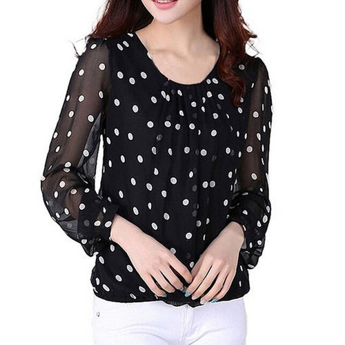 Women Chiffon Blouses Polka Dot Long Sleeve Loose Pullover Shirts Tops Blouses blusas y camisas mujer plus size IMY66