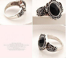 Women Ladies carved Vintage Imitate Black Onyx Ring Jewelry IMY66