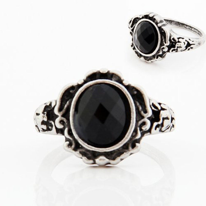 Women Ladies carved Vintage Imitate Black Onyx Ring Jewelry IMY66