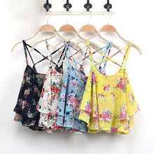 Women Clothing Spaghetti Strap Tank Tops Floral Print Chiffon Shirt Vest Blouses Crop Tops blusas feminina IMY66