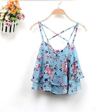 Women Clothing Spaghetti Strap Tank Tops Floral Print Chiffon Shirt Vest Blouses Crop Tops blusas feminina IMY66