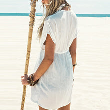 Women Dress Sexy Hollow Floral Lace Embroidered Crochet Beach Dresses Hippie Boho Dress Vestidos femininos IMY66