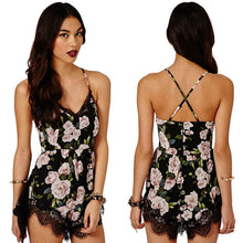 macacao feminino Sexy Lace Halter V Neck Floral Playsuit Shorts Rompers Womens Bodysuit Overall Jumpsuits IMY66