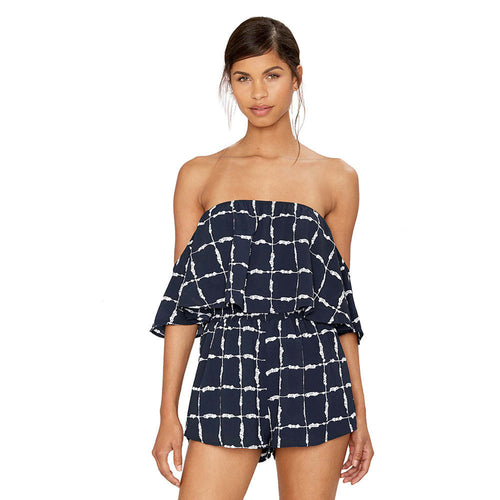 macacao feminino Women Sexy Off Shoulder Jumpsuit Plaid Clubwear Playsuit Party Short Bodysuit Overall Rompers IMY66