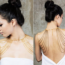 women girl Charm Gold Black Tassels Link Body Shoulder Chain statement necklace T-east IMY66