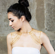 women girl Charm Gold Black Tassels Link Body Shoulder Chain statement necklace T-east IMY66