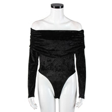 Sexy Bodysuit Solid Velvet Keep Warm Long Sleeve Slash Neck Sexy Off Shoulder Rompers Womens Tees IMY66