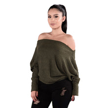 Women Knitted Sweater Solid Casual Batwing Sleeve Loose Knitwear Strapless Sweater Tops pull femme IMY66