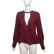 Blusas feminina Women Sexy Choker Neck Deep V Loose Casual Long Sleeve Chiffon Blouse Tops Shirt IMY66