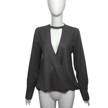 Blusas feminina Women Sexy Choker Neck Deep V Loose Casual Long Sleeve Chiffon Blouse Tops Shirt IMY66