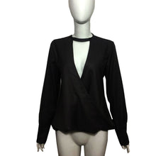 Blusas feminina Women Sexy Choker Neck Deep V Loose Casual Long Sleeve Chiffon Blouse Tops Shirt IMY66