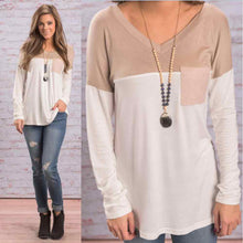 Splice T-Shirts For Women Casual V-Neck Long Sleeve Pocket Tops Tee Shirt femme camisetas y tops IMY66