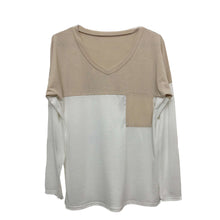 Splice T-Shirts For Women Casual V-Neck Long Sleeve Pocket Tops Tee Shirt femme camisetas y tops IMY66