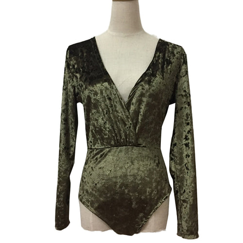 Women Bodysuits Velvet Sexy Club Perfect Bodies Long Sleeve Bodycon Sheath Bodysuit Solid Playsuits Tees IMY66