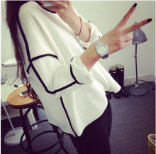 3 Colors Women Simple Look Casual Loose Geometry Pullover Shirt Long Sleeve Top Shirts Blouse IMY66