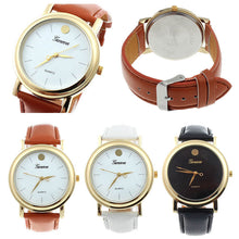 3 Colors Unisex Luxury Women Man Faux PU Leather Band Casual Style Gold Plated Analog Quartz Dial Watch IMY66