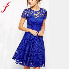 3 Colors Women Dress Ladies Short Sleeve Bodycon evening Elegant Black\Blue\Red Crochet Lace Dresses IMY66